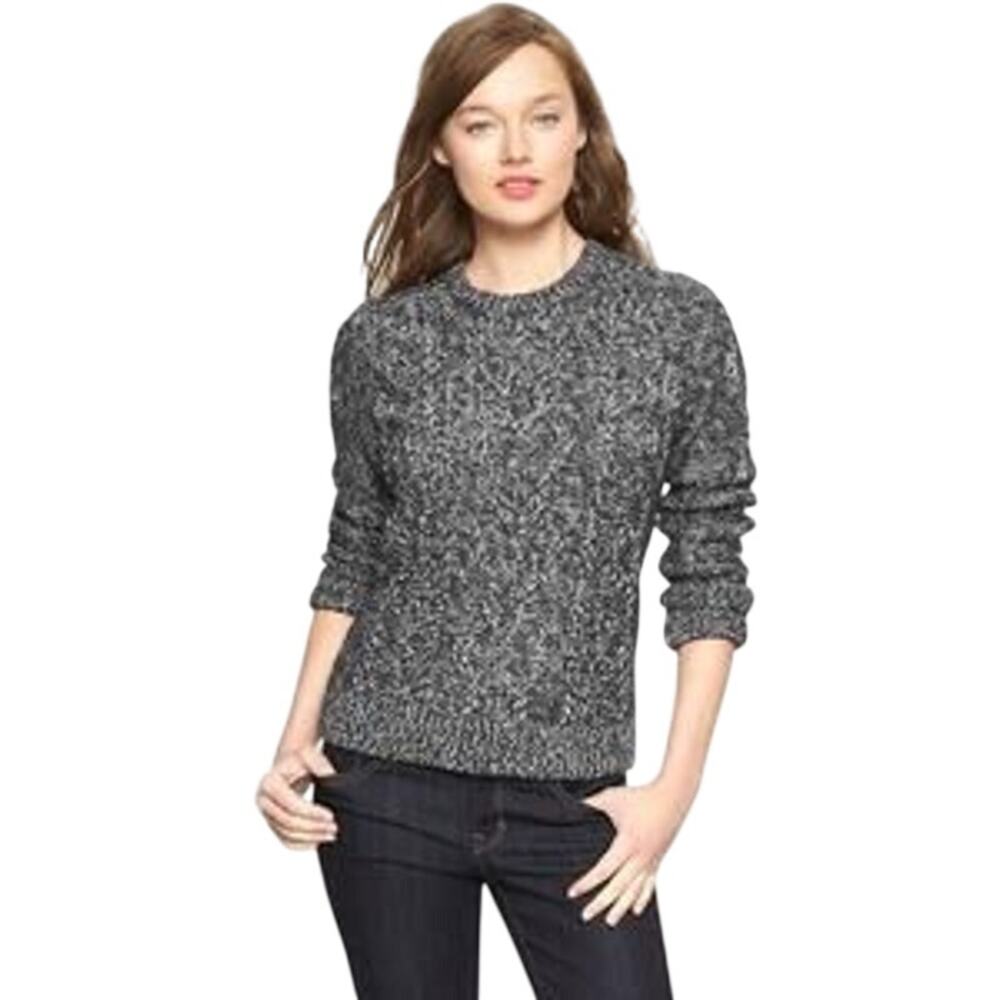 GAP 100% Cotton Black White Marbled Knit Crewneck Sweater Size S